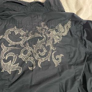 Guess Jeans black embroidered button down.